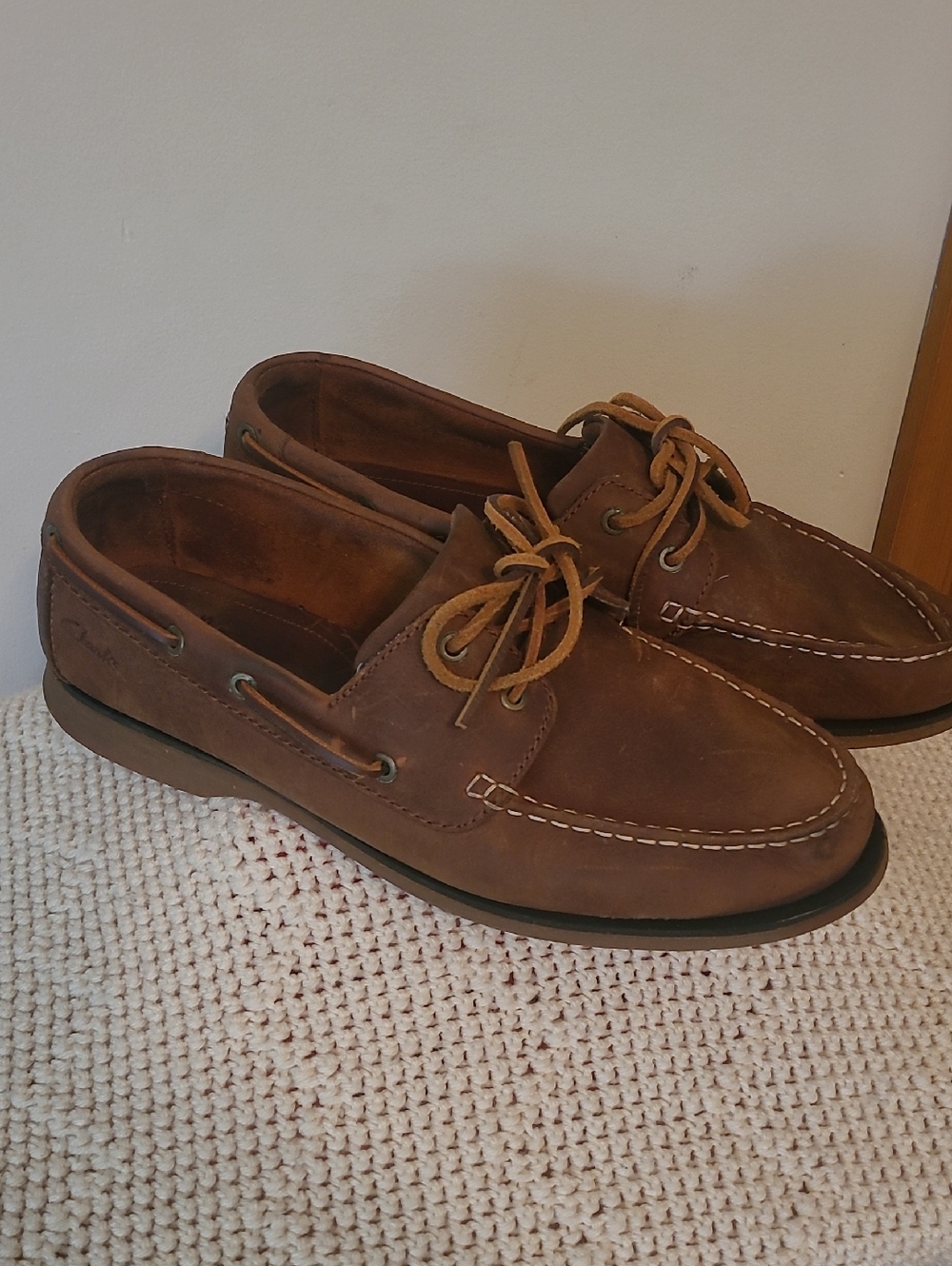 Clarks Brown Leather Men’s Boat Shoes with Tan Laces